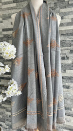 Load image into Gallery viewer, lusciousscarves Ladies Embroidered Bees Design Reversible Grey and Peach Scarf
