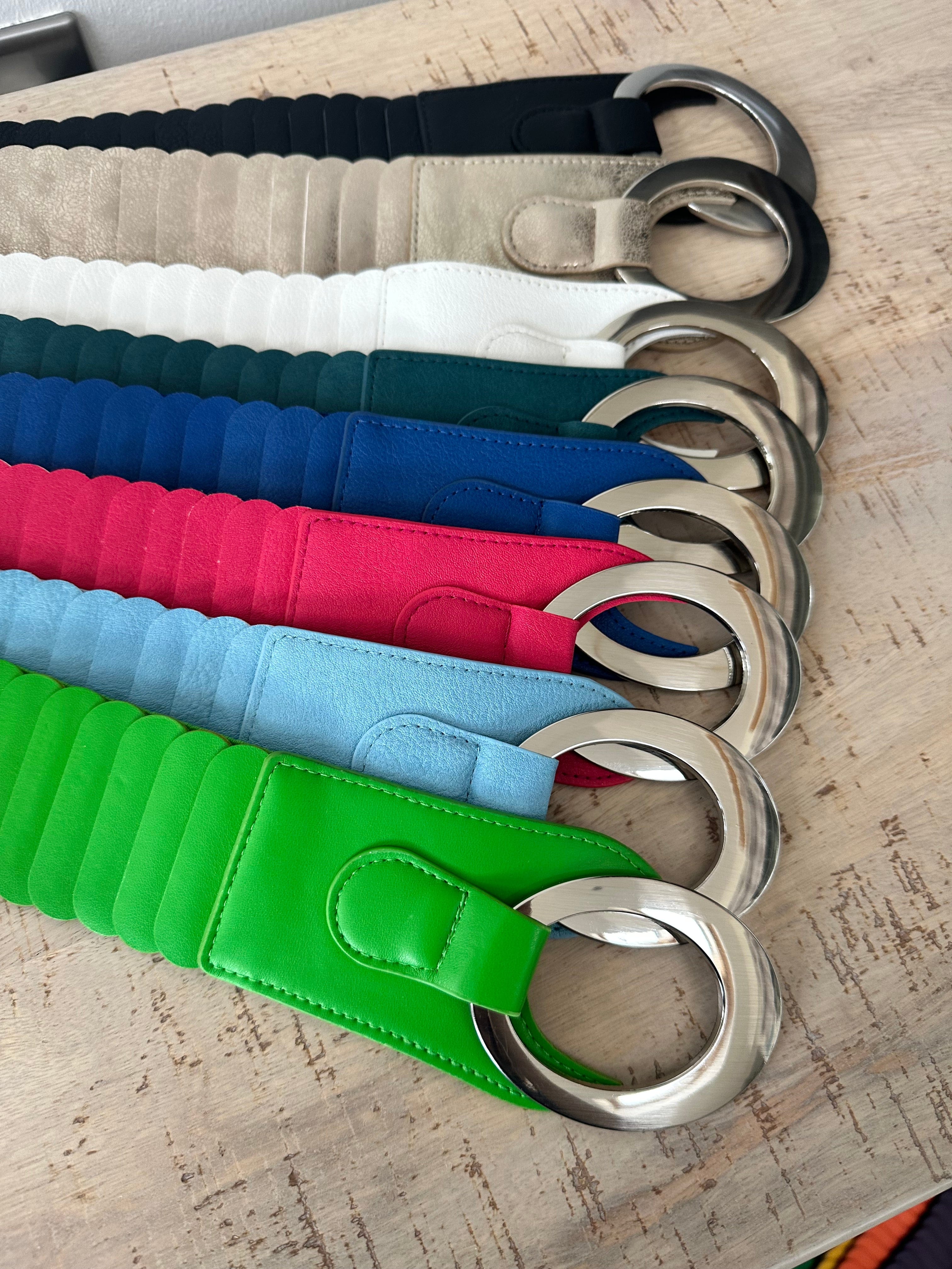 lusciousscarves Ladies Faux Leather Stretchy Waist Belt with Chrome Loop and Hook.