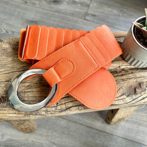 lusciousscarves Ladies Faux Leather Stretchy Waist Belt with Chrome Loop and Hook.
