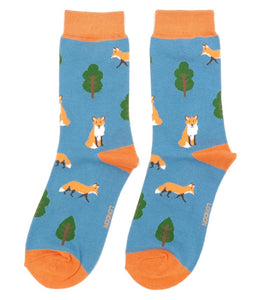 lusciousscarves Ladies Foxes and Trees Bamboo Socks, Miss Sparrow, Blue