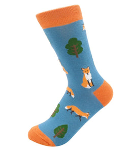 lusciousscarves Ladies Foxes and Trees Bamboo Socks, Miss Sparrow, Blue