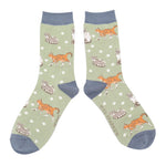 Load image into Gallery viewer, lusciousscarves Ladies Green Cats Design Bamboo Socks, Miss Sparrow
