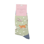 Load image into Gallery viewer, lusciousscarves Ladies Green Cats Design Bamboo Socks, Miss Sparrow
