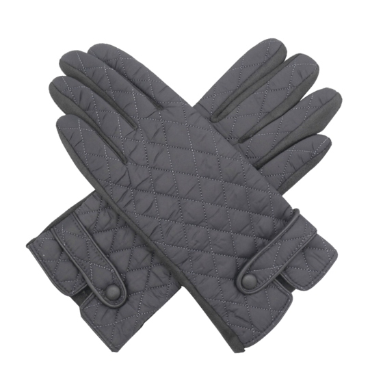 lusciousscarves Ladies Grey Quilted Design Button Gloves