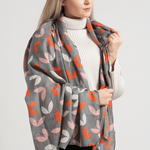 Load image into Gallery viewer, lusciousscarves Ladies Grey Scarf with Orange and Pink Leaves
