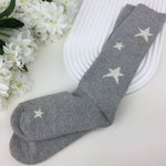 Load image into Gallery viewer, lusciousscarves Ladies Grey Wool Blend Long Socks with White Stars Design 4-8

