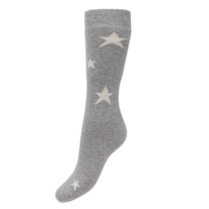 lusciousscarves Ladies Grey Wool Blend Long Socks with White Stars Design 4-8