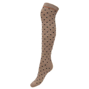 lusciousscarves Ladies Joya Long Knee Length Wool Blend Socks, Beige and Dots Design.