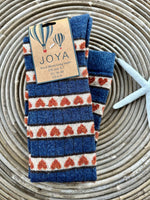 Load image into Gallery viewer, lusciousscarves Ladies Joya Long Knee Length Wool Blend Socks, Blue and Red Hearts Design.
