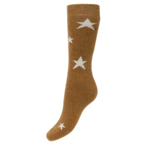lusciousscarves Ladies Joya Long Mustard Wool Blend Socks with White Stars Design 4-7