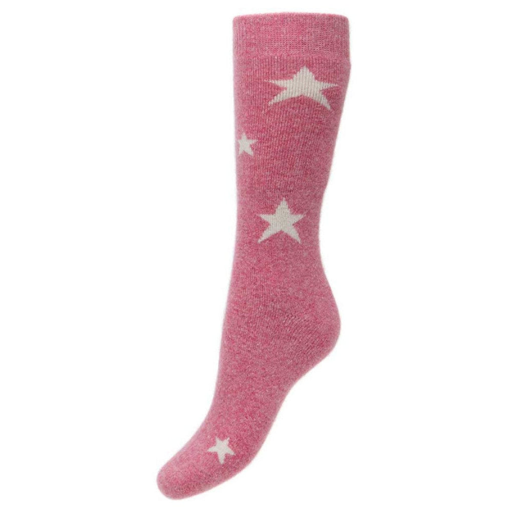 lusciousscarves Ladies Joya Long Pink Wool Blend Socks with White Stars Design 4-7