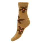 Load image into Gallery viewer, lusciousscarves Ladies Joya Mustard Wool Blend Flower Socks 4-7
