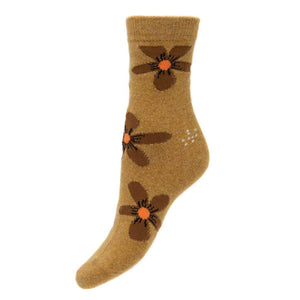 lusciousscarves Ladies Joya Mustard Wool Blend Flower Socks 4-7