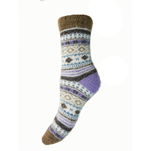 lusciousscarves Ladies Joya Purple and Brown Fluffy Wool Blend Socks size 4-7