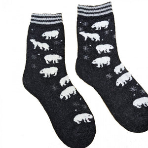 lusciousscarves Ladies Joya Thick Black Wool Blend Polar Bears Socks 4-7