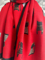 Load image into Gallery viewer, lusciousscarves Ladies Large Red Soft Blanket Scarf with a Quirky Embroidered Cats Design
