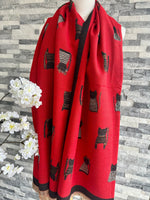 Load image into Gallery viewer, lusciousscarves Ladies Large Red Soft Blanket Scarf with a Quirky Embroidered Cats Design
