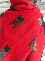 Load image into Gallery viewer, lusciousscarves Ladies Large Red Soft Blanket Scarf with a Quirky Embroidered Cats Design
