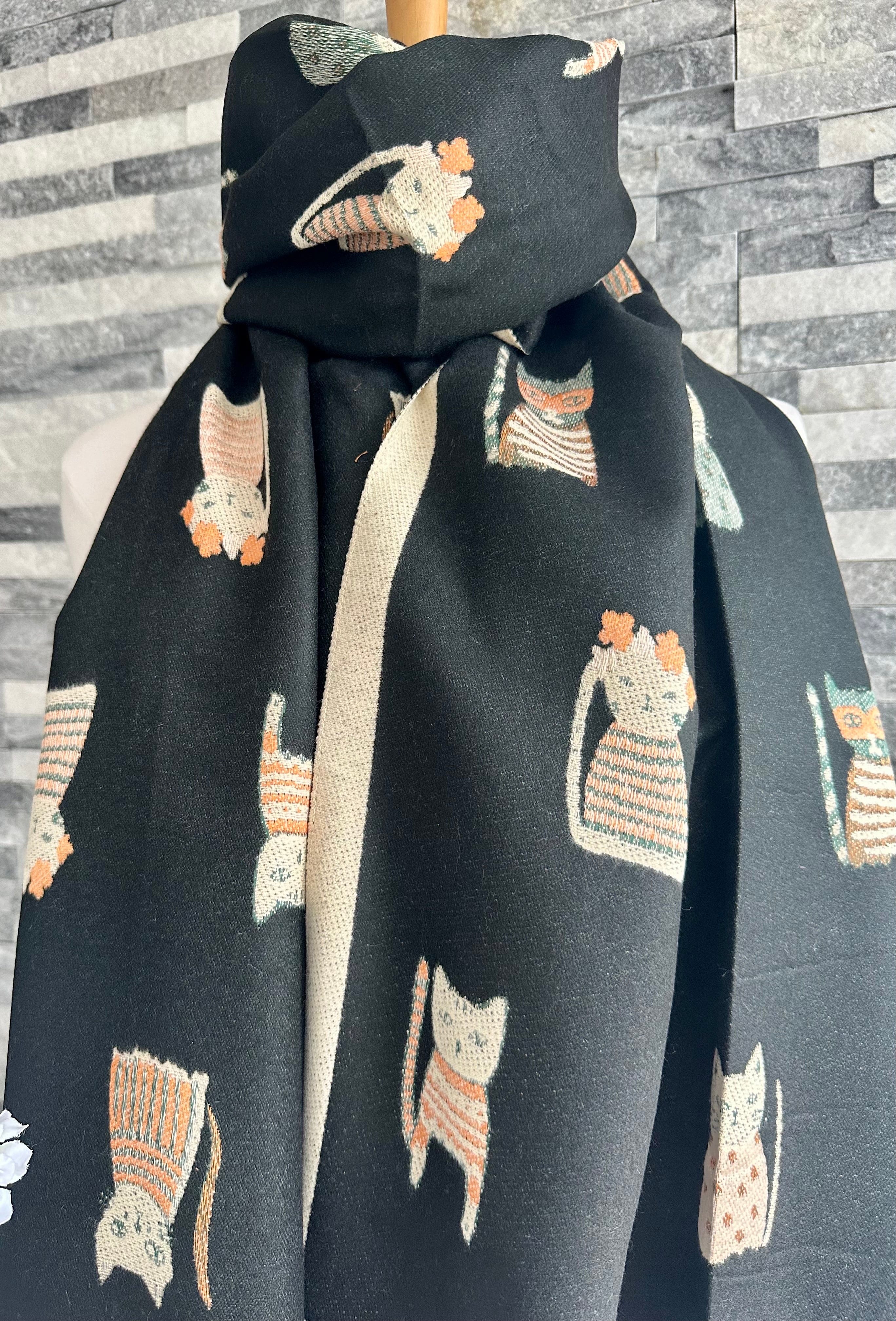 lusciousscarves Ladies Large Soft Blanket Scarf with a Quirky Embroidered Cats Design