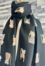 Load image into Gallery viewer, lusciousscarves Ladies Large Soft Blanket Scarf with a Quirky Embroidered Cats Design
