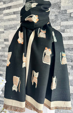 Load image into Gallery viewer, lusciousscarves Ladies Large Soft Blanket Scarf with a Quirky Embroidered Cats Design
