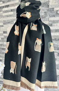lusciousscarves Ladies Large Soft Blanket Scarf with a Quirky Embroidered Cats Design