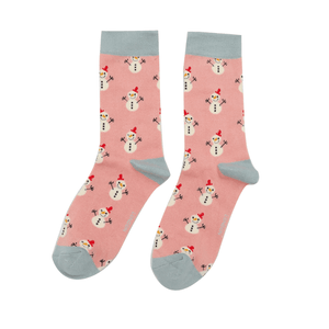 lusciousscarves Ladies Miss Sparrow Bamboo Socks- Christmas Snowman-Pink