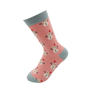 lusciousscarves Ladies Miss Sparrow Bamboo Socks- Christmas Snowman-Pink