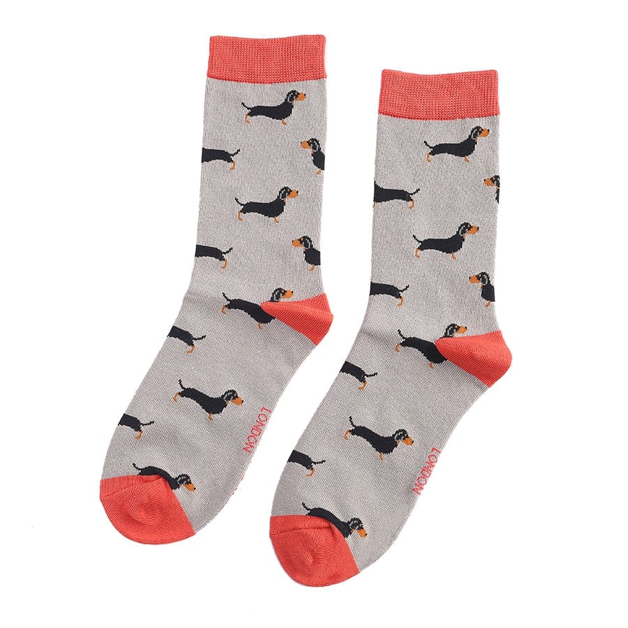 lusciousscarves Ladies Miss Sparrow Bamboo Socks ,Grey Sausage Dogs ,Dachshund