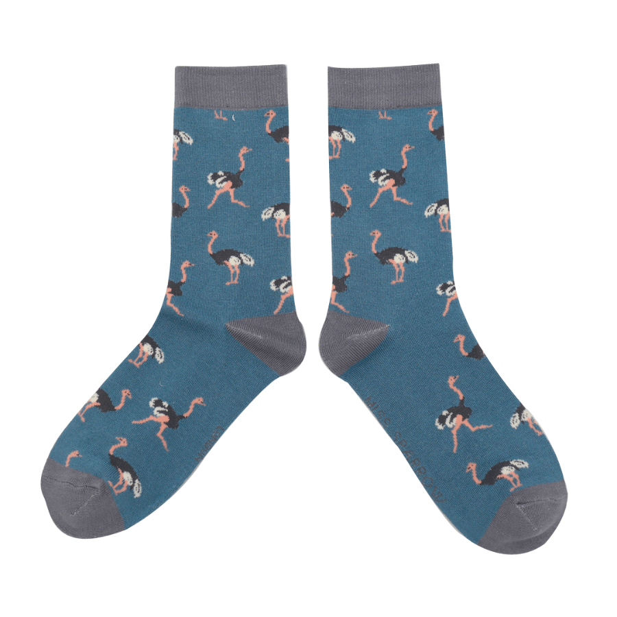 lusciousscarves Ladies Miss Sparrow Bamboo Socks- Ostriches - Blue