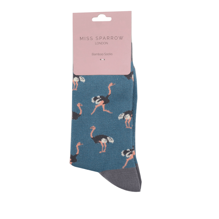 lusciousscarves Ladies Miss Sparrow Bamboo Socks- Ostriches - Blue