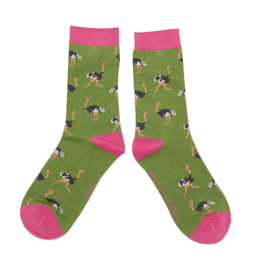 lusciousscarves Ladies Miss Sparrow Bamboo Socks - Ostriches- Green