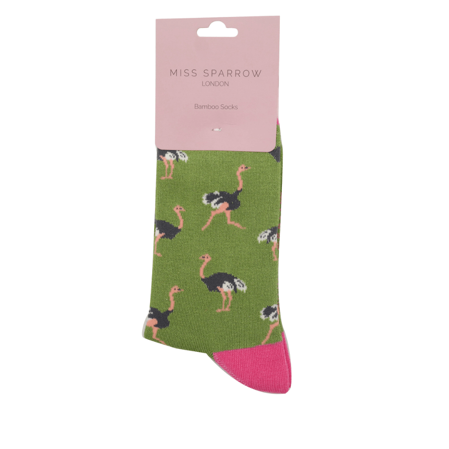 lusciousscarves Ladies Miss Sparrow Bamboo Socks - Ostriches- Green