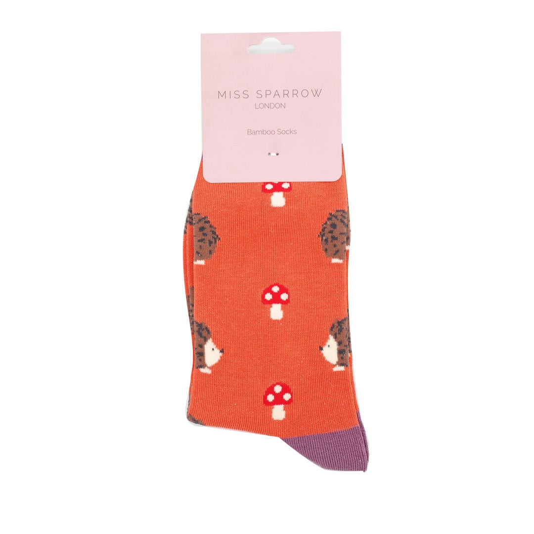 lusciousscarves Ladies Miss Sparrow Hedgehogs and Toadstools Bamboo Socks, Orange