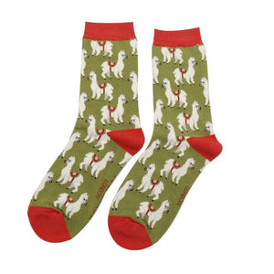 lusciousscarves Ladies Miss Sparrow Llamas Bamboo Socks - Green