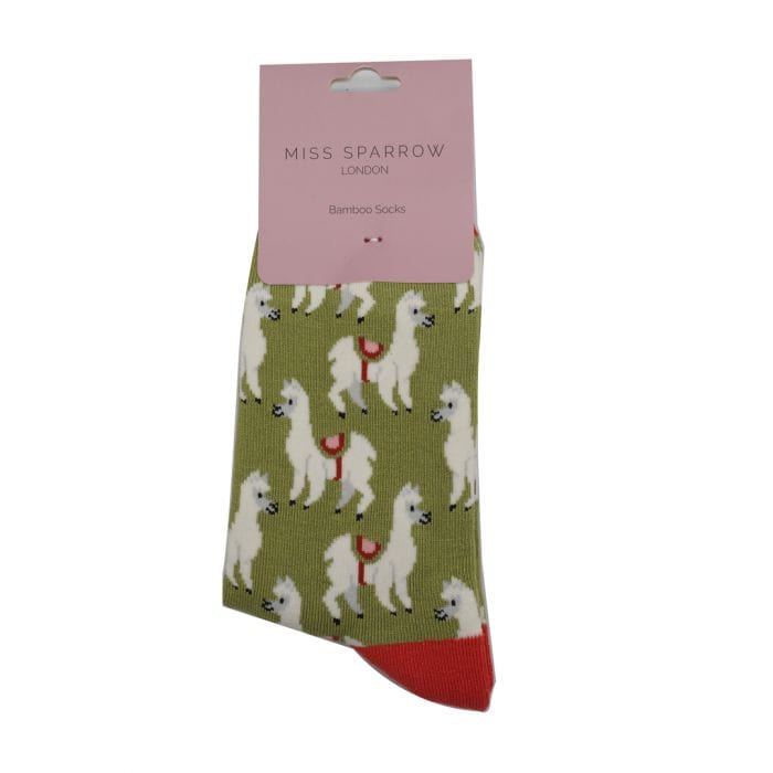 lusciousscarves Ladies Miss Sparrow Llamas Bamboo Socks - Green