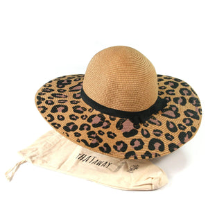 lusciousscarves Ladies Natural Animal Print Wide Brim Foldable, Packable Sun Hat with bag