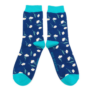 lusciousscarves Ladies Navy Bamboo Socks With Daisies, Miss Sparrow