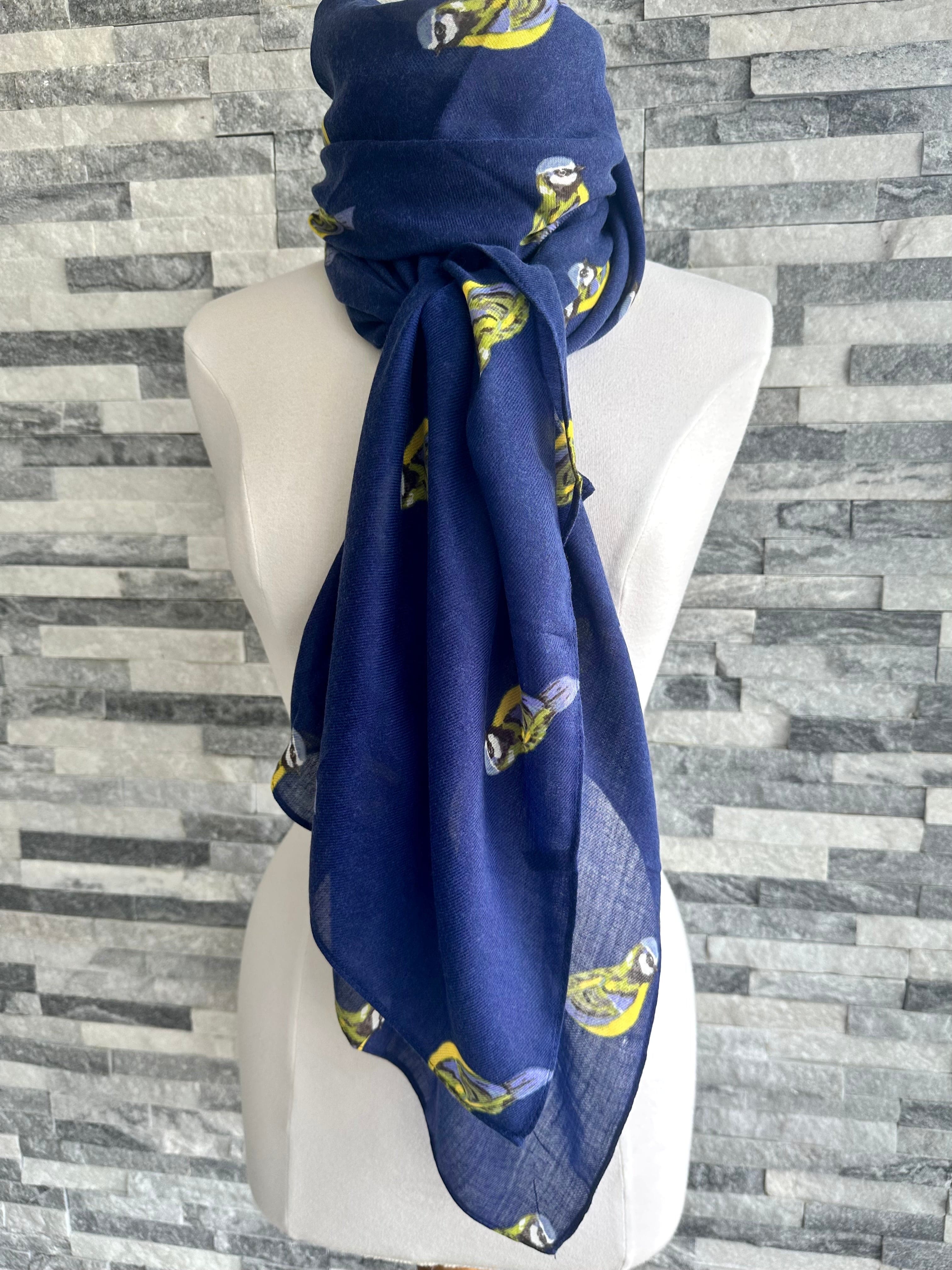 lusciousscarves Ladies Navy Scarf with Blue Tits Design.