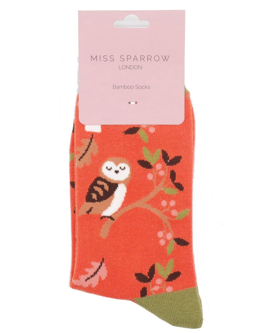lusciousscarves Ladies Owls and Woodland Bamboo Socks Miss Sparrow, Orange