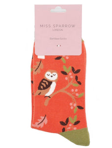 lusciousscarves Ladies Owls and Woodland Bamboo Socks Miss Sparrow, Orange