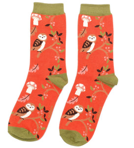 lusciousscarves Ladies Owls and Woodland Bamboo Socks Miss Sparrow, Orange