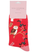 Load image into Gallery viewer, lusciousscarves Ladies Owls and Woodland Bamboo Socks, Miss Sparrow, Red
