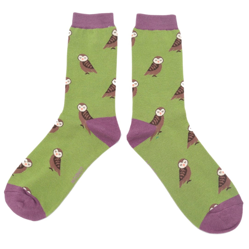 lusciousscarves Ladies Owls Bamboo Socks, Miss Sparrow, Green