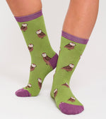 Load image into Gallery viewer, lusciousscarves Ladies Owls Bamboo Socks, Miss Sparrow, Green
