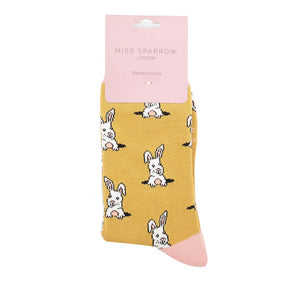 lusciousscarves Ladies Peek a Boo Bunnies Bamboo Socks, Miss Sparrow Yellow.