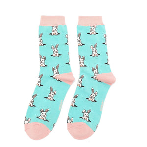 lusciousscarves Ladies Peek a Boo Bunny Rabbits Bamboo Socks, Miss Sparrow Blue