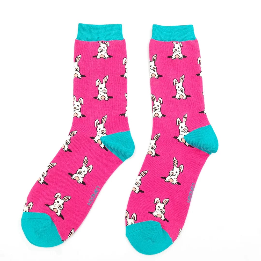 lusciousscarves Ladies Peek a Boo Bunny Rabbits Bamboo Socks, Miss Sparrow Pink