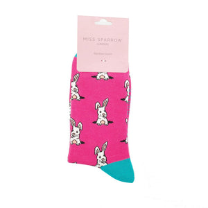 lusciousscarves Ladies Peek a Boo Bunny Rabbits Bamboo Socks, Miss Sparrow Pink