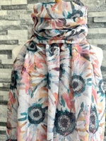 Load image into Gallery viewer, lusciousscarves Ladies Pink and Grey Sunflowers Design Scarf.
